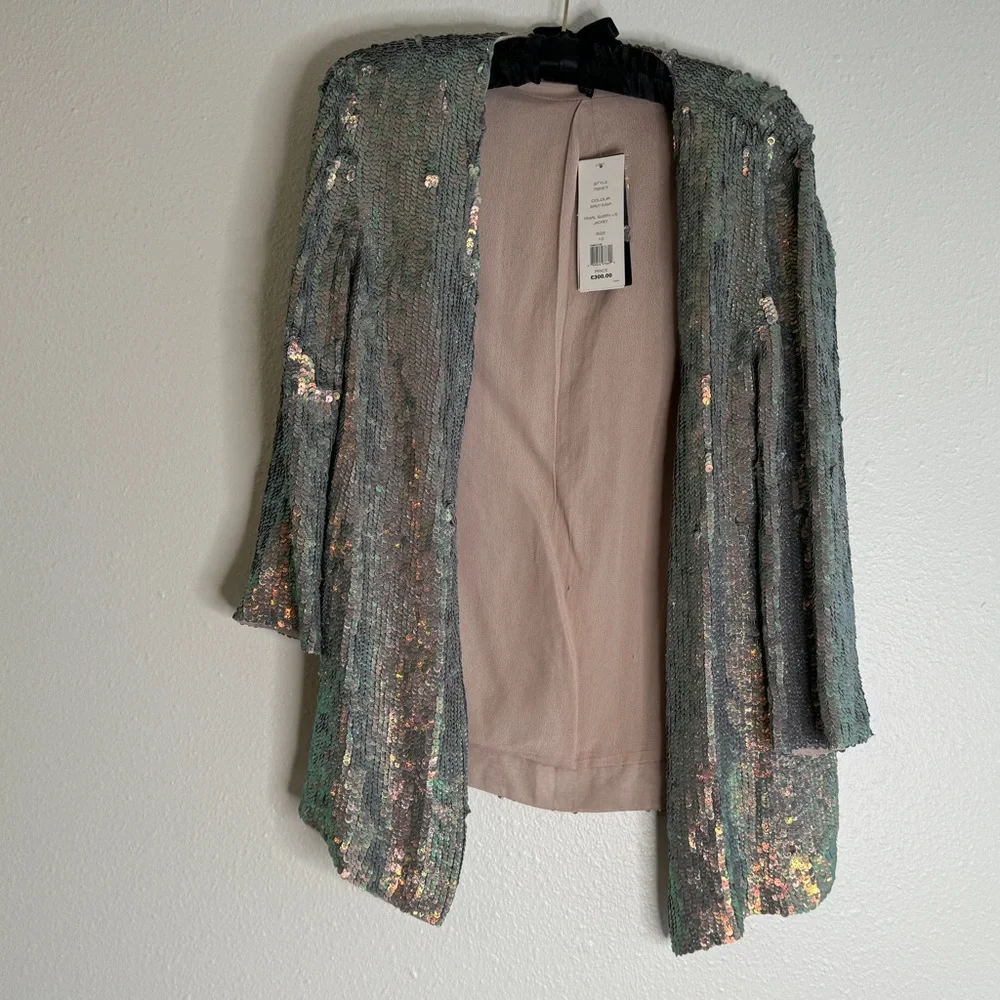 French Connection Pearl Queen Iridescent Sequin Jacket purchased size US 6 READ
